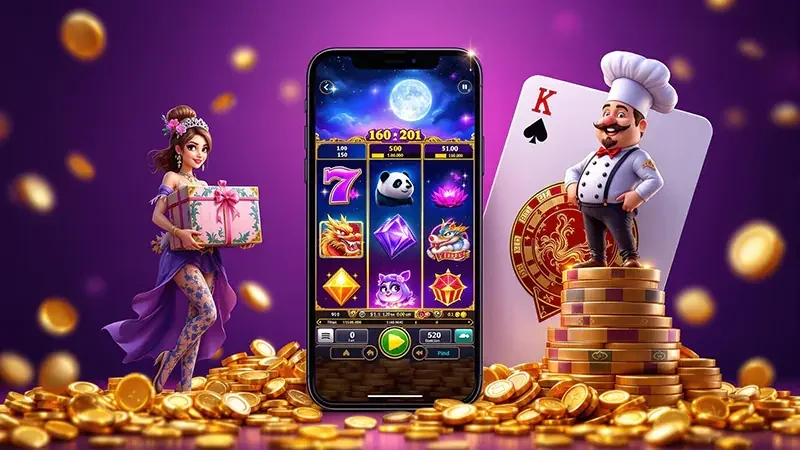 Layar slot mobile dengan simbol bonus dan susunan gulungan